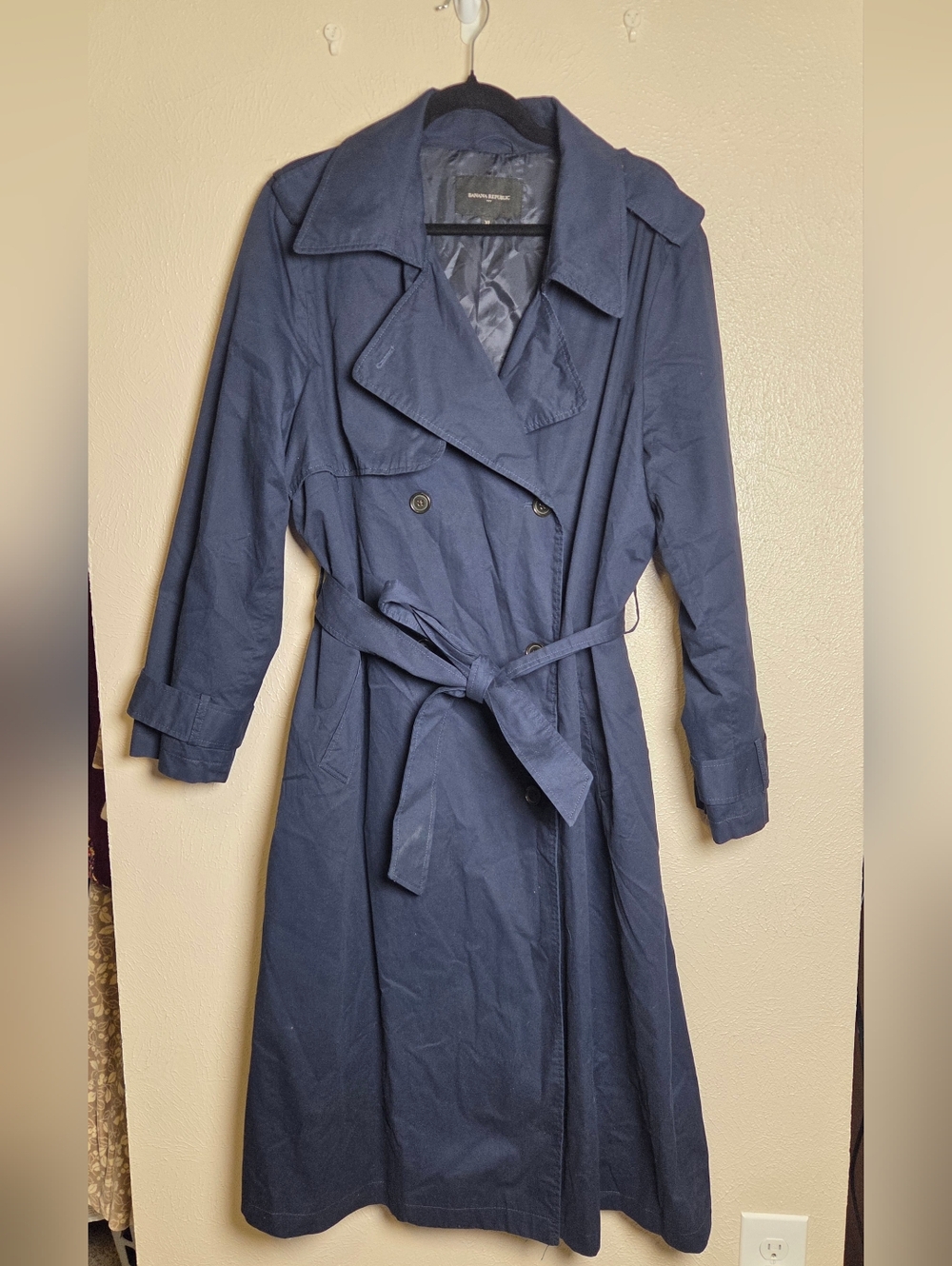 Banana Republic Classic Cotton Twill Trench Preppy Navy Lined 804230 Women's XL - Picture 3 of 15